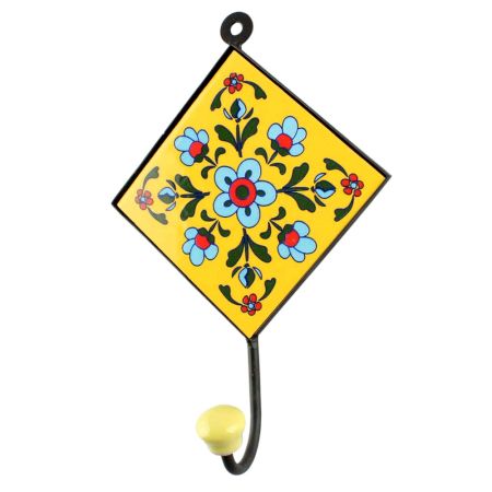 Turquoise Tiny Flower Ceramic Tiles Hook
